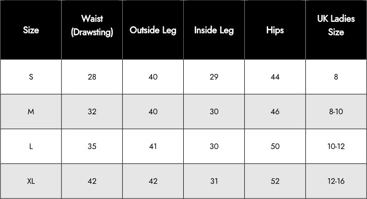 Women's Clothing Size Chart – Waist, Leg, and UK Ladies Sizing