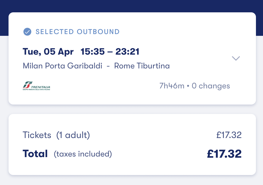 Trenitalia Train Ticket Details