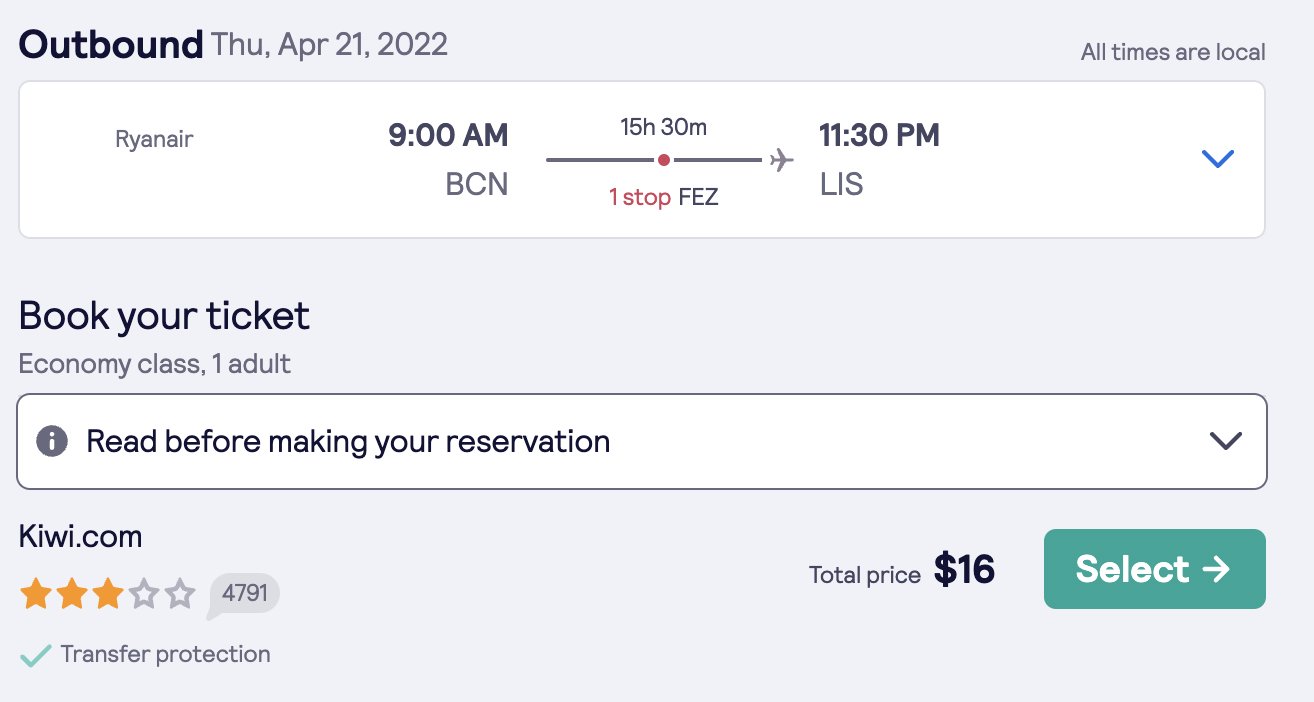 Ryanair Outbound Flight Booking Details