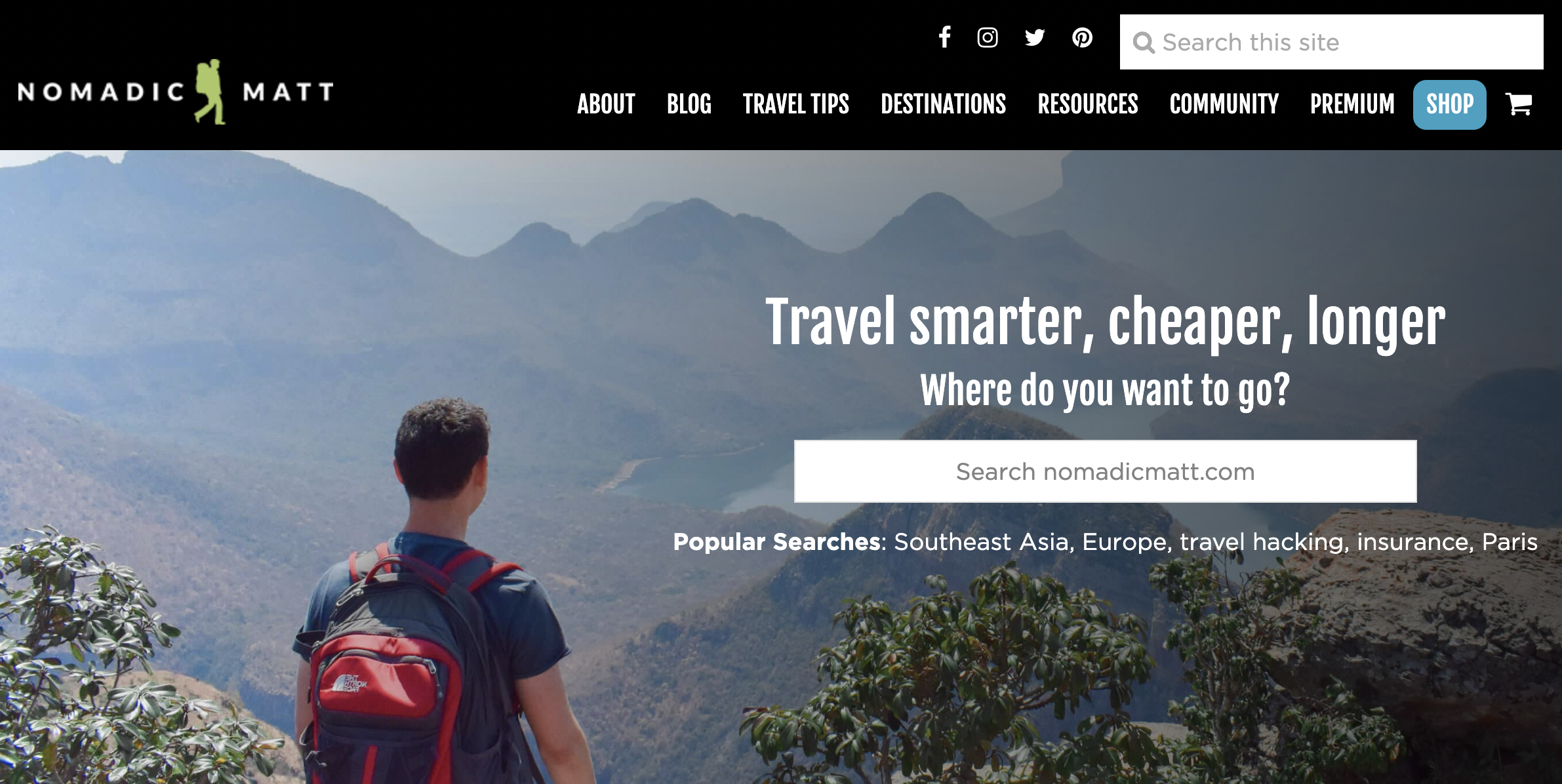 Nomadic Matt Travel Website Hero Image
