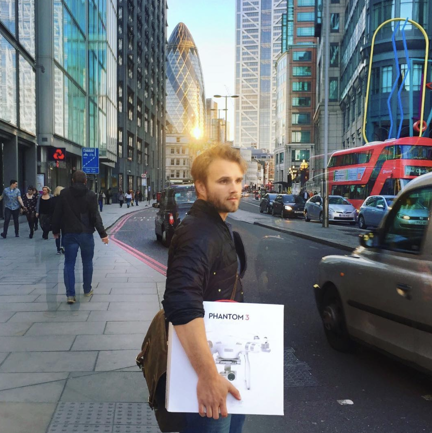 Man Holding Phantom 3 Drone Box on London Street
