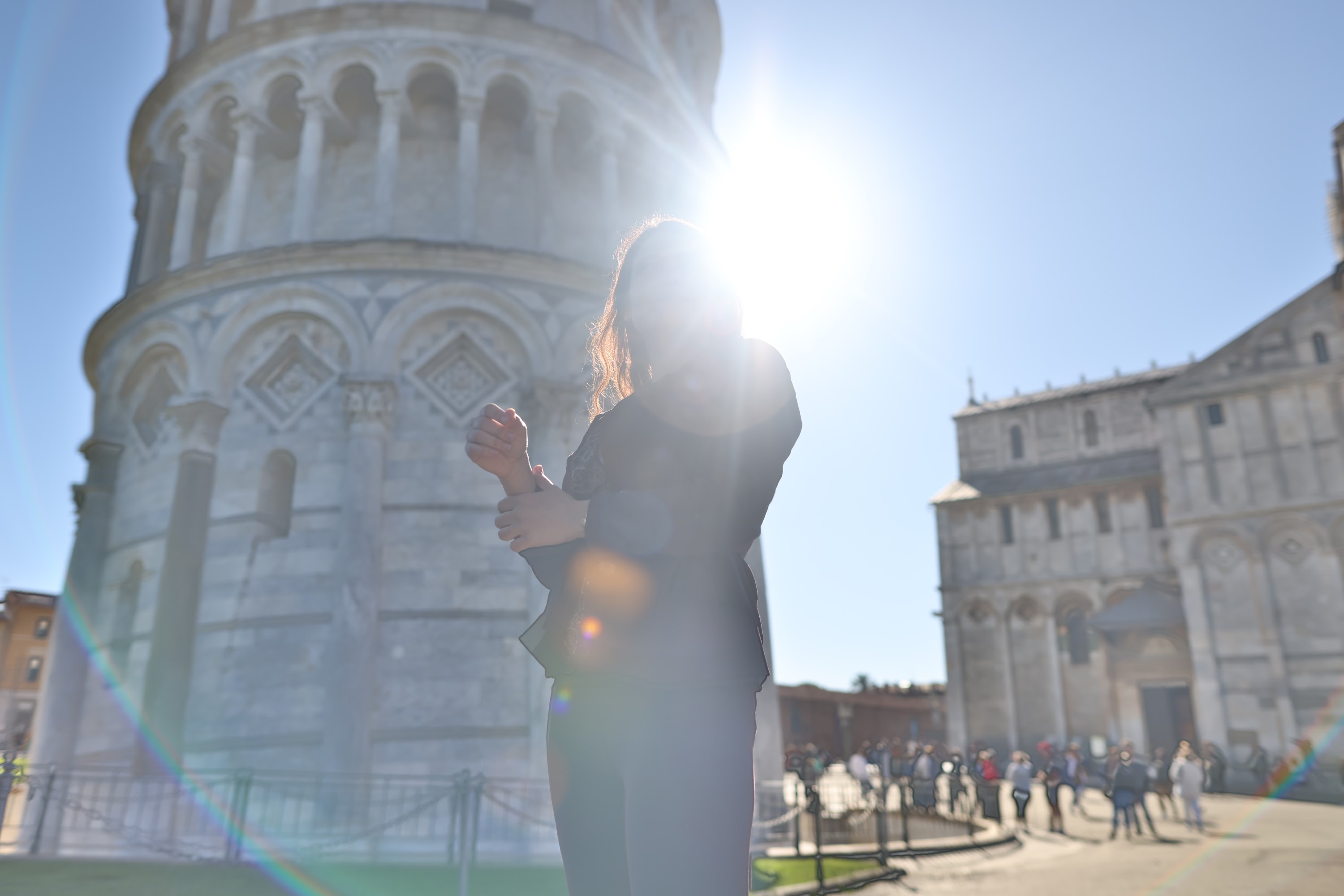 Woman Silhouette in Front of the Leaning Tower of Pisa