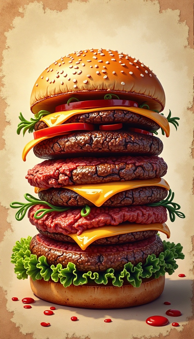 giant gourmet burger with towering triple huge thick meat, the burger looks still hot 6.jpg