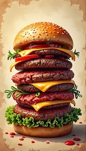 giant gourmet burger with towering triple huge thick meat, the burger looks still hot 6.jpg