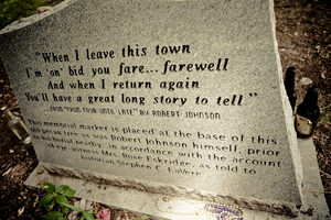 The rear face of bluesman Robert Johnson's tombstone
