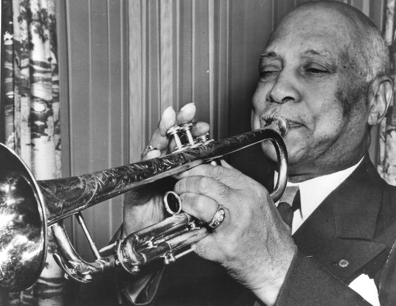 W.C. Handy, father of the blues, playing the trumpet