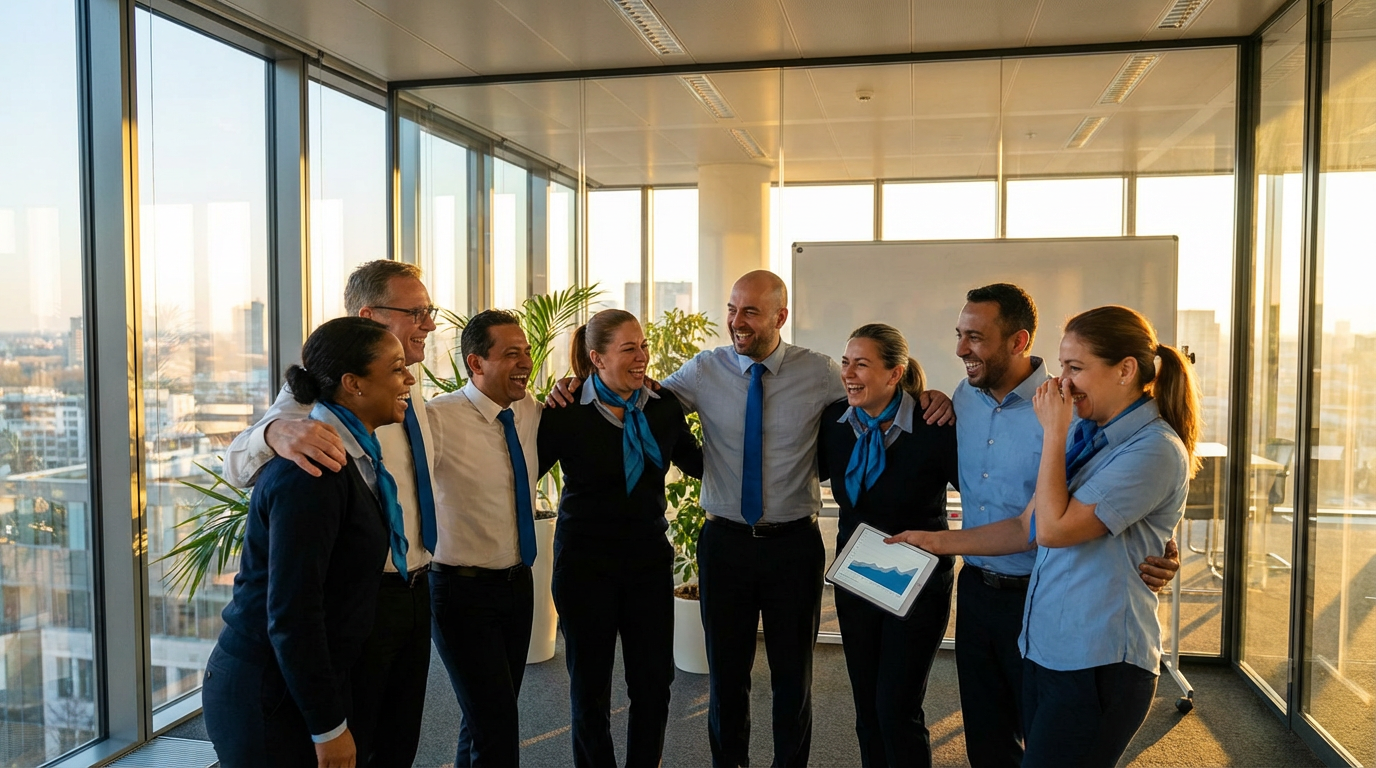 UTM Parameters: Track Marketing ROI Like a Pro in 2026 3 Cleaning business team celebrating successful marketing campaign tracked with UTM parameters