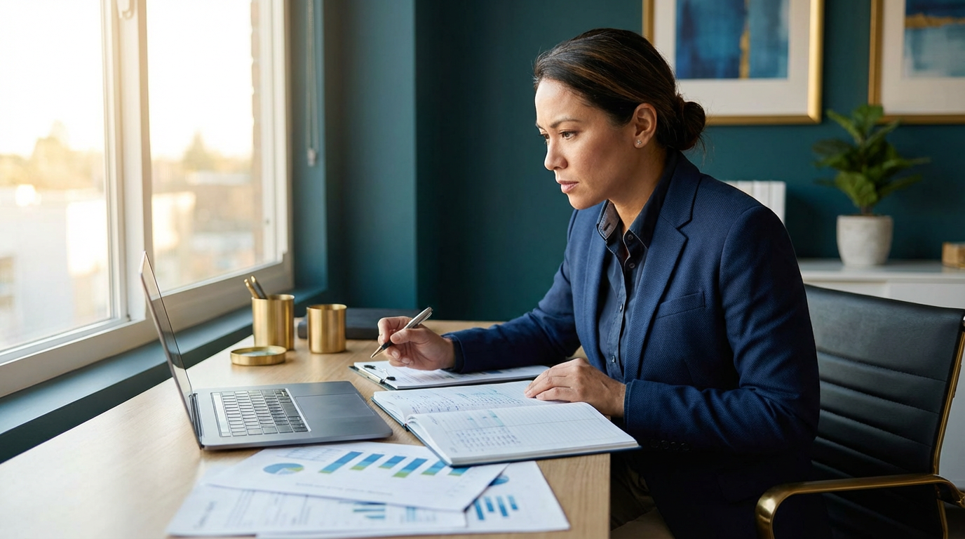 Payroll Percentage Guide: Healthy Benchmarks and Warning Signs 1 Cleaning business owner reviewing payroll percentage and financial metrics
