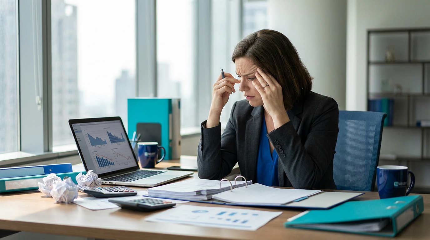 Why More Clients Don't Mean More Cleaning Business Profit 1 Cleaning business owner reviewing financial reports showing revenue growth but flat cleaning business profit margins