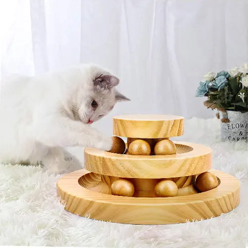 Cat Supplies Funny Roller Cat Toy-Double Layer Wooden Track Balls Turntable for Kitty Cat Gifts for Your Cats - Image 1