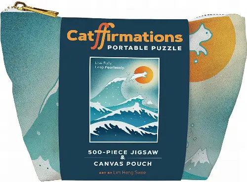 Catffirmations Portable Puzzle: 500-Piece Jigsaw & Canvas Pouch - Image 1