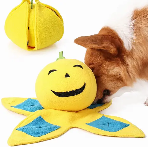 JRHUA Pet Snuffle Toy Pumpkin Shape Dog Puzzle Toy Slow Feeding Dog Treats Dispenser Encourages Natural Foraging Skills - Image 1