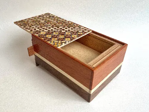 5 Sun 10 Step Yosegi/Natural Wood "Secret Drawer" Puzzle Box - Image 1