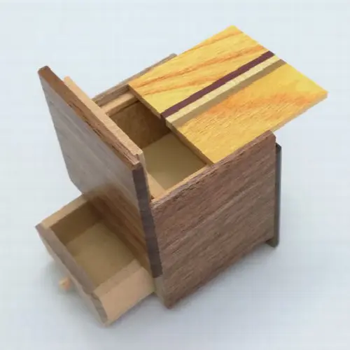 2 Sun 4 Step Natural Wood Cubic WITH HIDDEN DRAWER Japanese Puzzle Box - Image 1