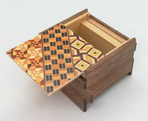 Square 12 Step Yosegi Walnut Japanese Puzzle Box - Image 1