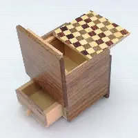 2 Sun 4 Step Natural Wood / Ichimatsu Cubic WITH HIDDEN DRAWER Japanese Puzzle Box