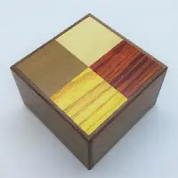Square 14 Step Four Colors Pattern Natural Wood Japanese Puzzle Box