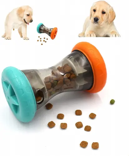 Dog Treat Dispensing Puzzle Toys for Small Dogs to Keep Busy,Interactive Chase Toys for Dog Improves Digestion,Enrichment Dog Food Slow Feeder,Barbell-Shaped Dog IQ Treat Dispenser Toys - Image 1