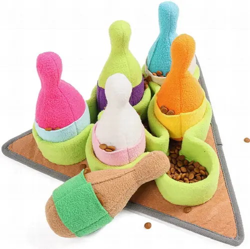 Dog Puzzle Toys Hide and Seek Training Toys Squeaky Bowlings Sniffing Chew Toys (Colorful) - Image 1