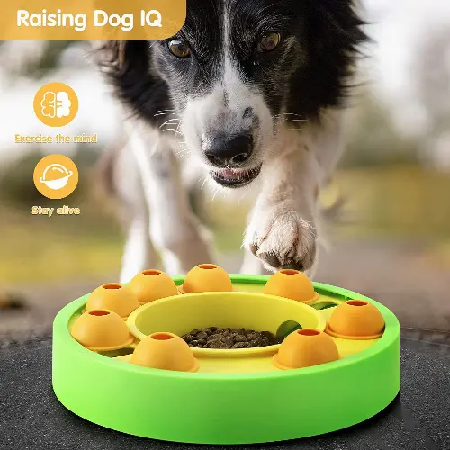 Wisdom Dog Toys Slow Leakage Feeding Training,2022 New 2 in 1 Dog Puzzle Toys and Slow Spinning Food Feeder Bowl Wheel,for Improve Pets Digestion Iq Training(Lake Blue) - Image 1