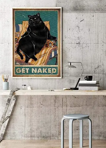 Wooden Jigsaw Puzzle 500 Pieces - Tin Get Naked Tin Sign Funny Cat Tin Sign Black Cat Tin Sign Gift for Cat Lovers Funny Cat Art,Fun Puzzle Games for Kids Adults Toys - Image 1