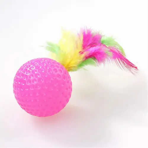 Lucosr Pet Toy 5Pcs/Set Cat Kitten Golf Ball Toys Pet Puzzle Molar Ball with Colorful Feather Teasing Cat Toy Random Color Pet Supplies (Color : Random, Size : Samll) - Image 1