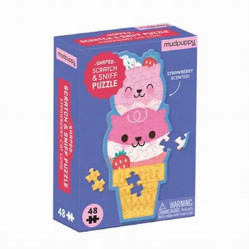 Strawberry Cat Cone 48pc Scratch & Sniff Shaped Mini Puzzle - Image 1