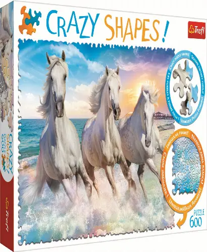 Trefl Crazy Shape Jigsaw Puzzle Horses Gallop Among The Waves, 600 Pieces - Image 1