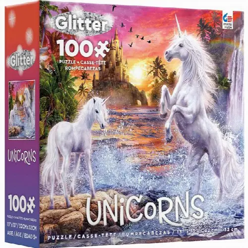 Gliiter Unicorns: Unicorn Waterfall Sunset | Jigsaw - Image 1