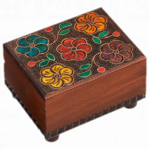 Wooden Floral Puzzle Box - Image 1