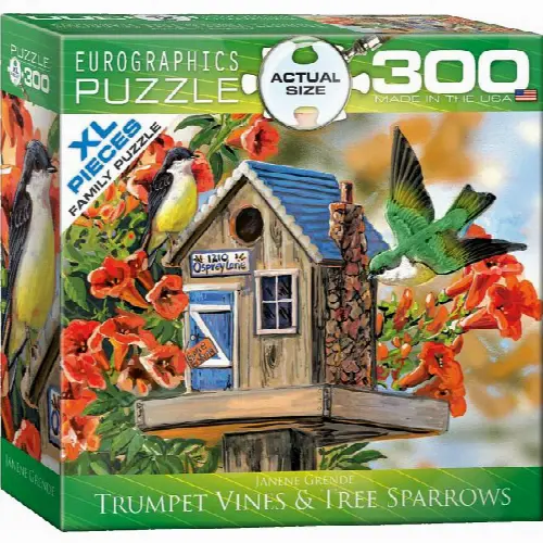 Trumpet Vines & Tree Sparrows - Large Piece Family Puzzle | Jigsaw - Image 1