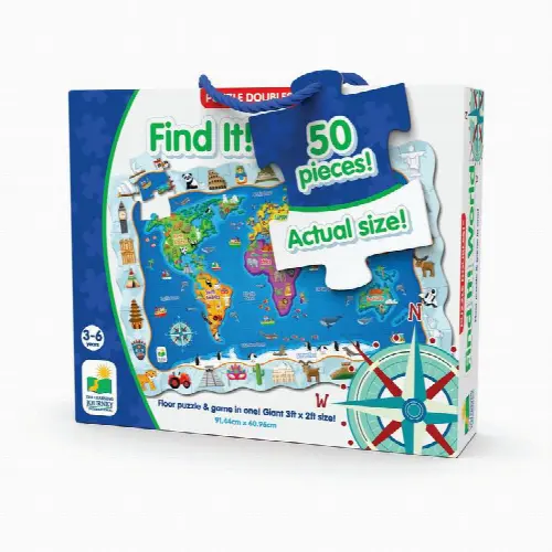 The Learning Journey Puzzle Doubles Find It World Map 50 Piece Jjigsaw Puzzle - Image 1