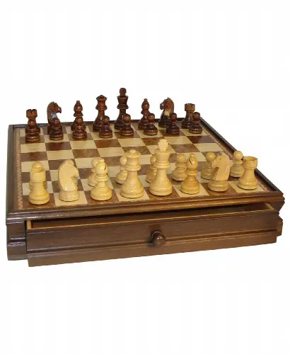 15" Walnut and Maple Drawer Chest Chess Set - Image 1