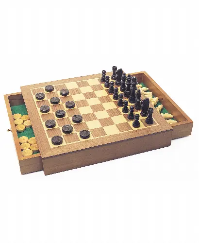 House of Marbles Deluxe Wooden Chess/Checkers/Draughts - Image 1