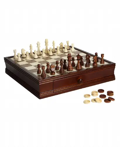 Blue Wave Prodigy Wood Chess and Checkers Set - Image 1