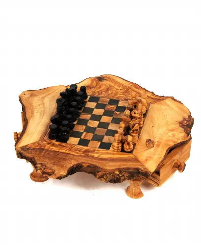 BeldiNest Olive Wood Chess Set Rustic Edge Board 8 x 8 - Image 1