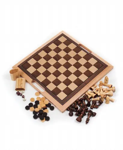 Trademark Games Deluxe Wooden 3-In-1 Chess, Backgammon Checker Set - Image 1