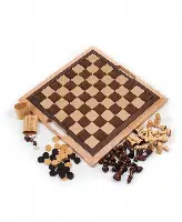 Trademark Games Deluxe Wooden 3-In-1 Chess, Backgammon Checker Set