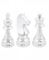 Set of 3 Silver Aluminum Traditional Chess Sculpture by CosmoLiving 4" x 9"