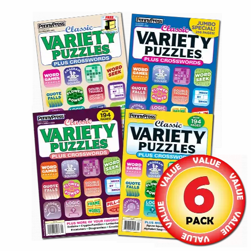 Penny Press Classic Variety Puzzles Plus Crosswords 6-Pack (Full-Sized Paperback) - Image 1