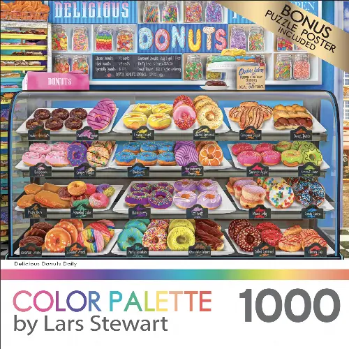 Cra-Z-Art Color Palette by Lars Stewart 1000 Piece Jigsaw Puzzle - Delicious Donuts Daily - Image 1