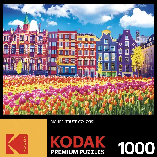 Kodak 1000 Piece Jigsaw Puzzle - Traditional Old Building and Tulips in Amsterdam - Image 1