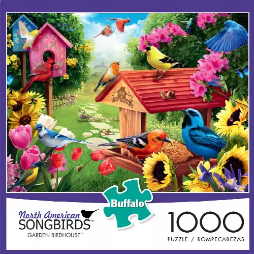 Buffalo Games North American Songbirds Garden Birdhouse 1000 Pieces Jigsaw Puzzle - Image 1