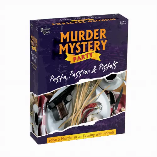 Pasta, Passion and Pistols Murder Mystery Board Game, by University Games - Image 1