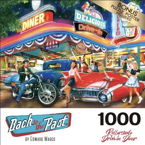 Cra-Z-Art Back to the Past 1000 Piece Jigsaw Puzzle - Roller Skate Drive In Diner - Image 1