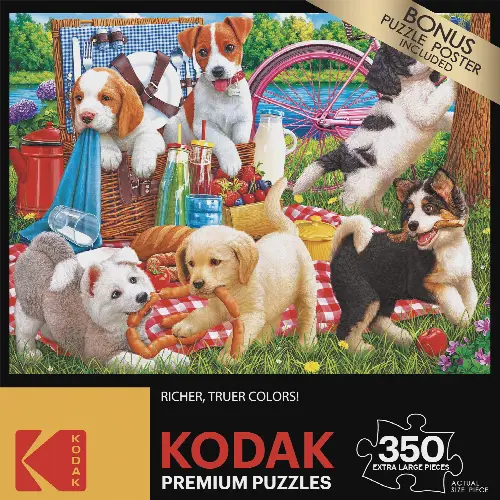 Kodak 350 XL Piece Jigsaw Puzzle - Puppies On A Picnic - Image 1