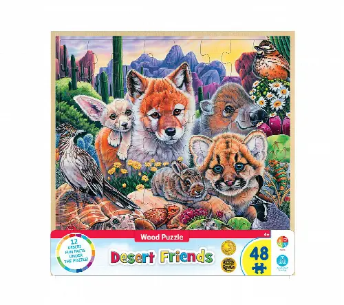 MasterPieces Puzzles 48 Piece Fun Facts Jigsaw Puzzle for Kids - Desert Friends Wood Puzzle - 12"x12" - Image 1