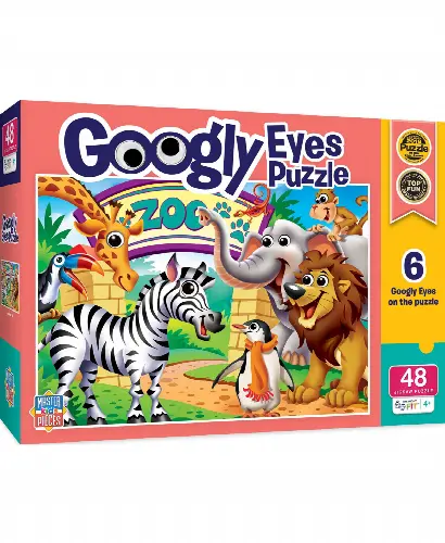 MasterPieces Puzzles Funny Puzzle - Googly Eyes 48 Piece Jigsaw Puzzle for Kids - Zoo Animals - 14"x19" - Image 1