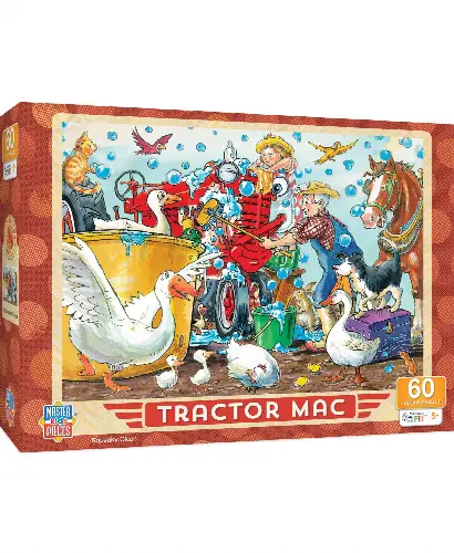 MasterPieces Puzzles Licensed 60 Piece Vintage Jigsaw Puzzle for Kids - Tractor Mac Squeaky Clean - 14"x19" - Image 1