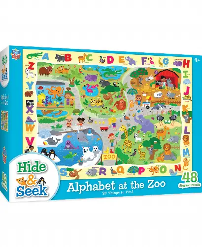 MasterPieces Puzzles Family Puzzle - Hide & Seek 48 Piece Jigsaw Puzzle for Kids - Alphabet at the Zoo - 19"x14" - Image 1